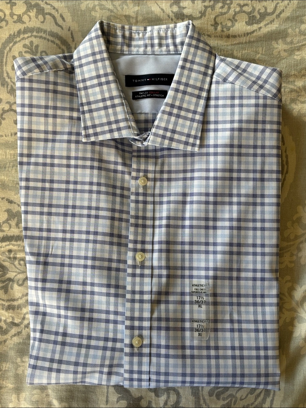 Tommy Hilfiger Light Blue and White Checked Dress Shirt NWT Size XL
